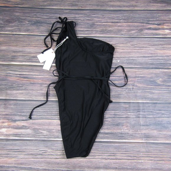 Good American NWT NEW Small Size 1 Black Shine One-Shoulder One-Piece Swimsuit - Picture 6 of 6